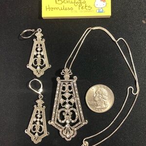 Vintage NECKLACE AND EARRINGS SET silver rhinestone unique